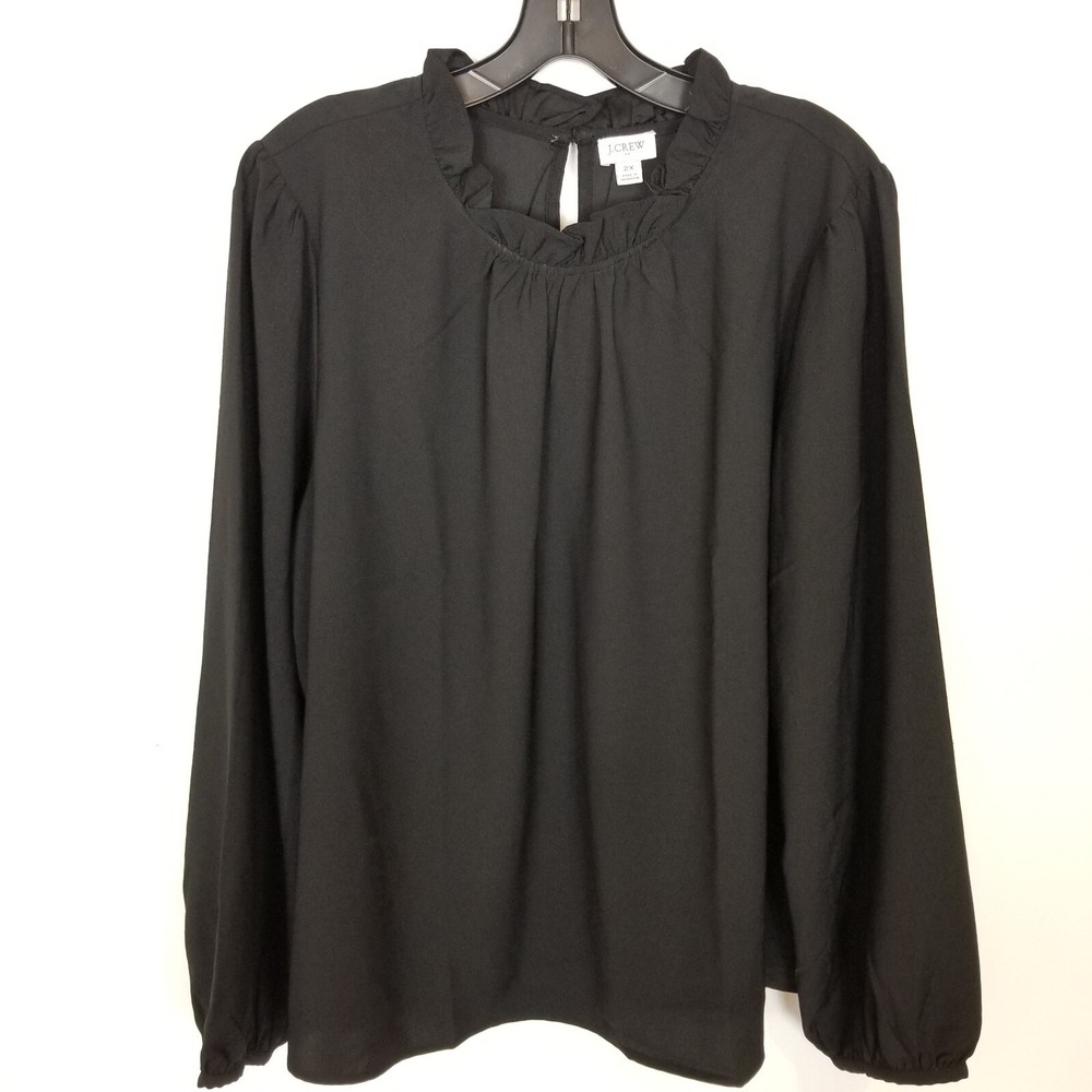 J.Crew Women Plus  Long Sleeve  Key Hole‎ Neckline Top Blouse Sz  2X Black Party